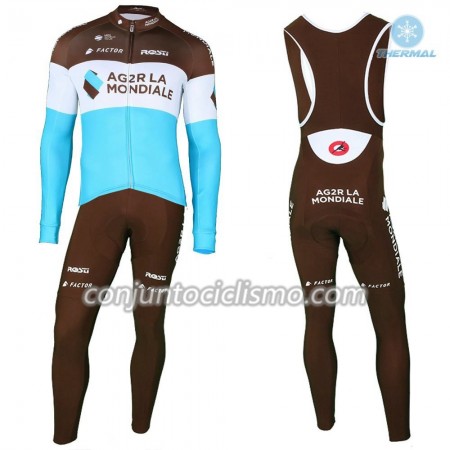 Conjunto Maillot + Culotte largo con tirantes Invierno Termico 2018 AG2R La Mondiale N002